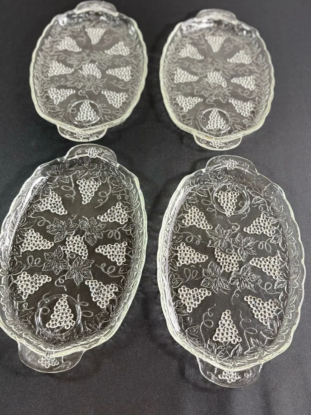 Clear Glass Grape-Pattern Serving Dishes - Set of 4